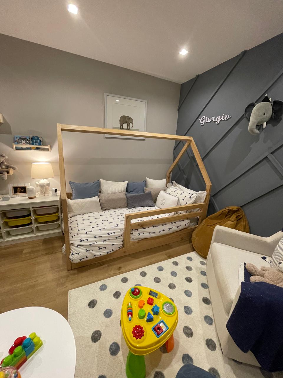 House-frame wood bed with custom 'Giorgio' panel — Giorgio's Room