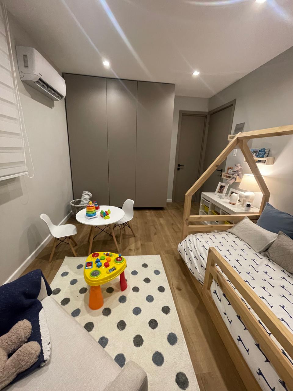 General view with closet, children's desk and house-frame bed — Giorgio's Room